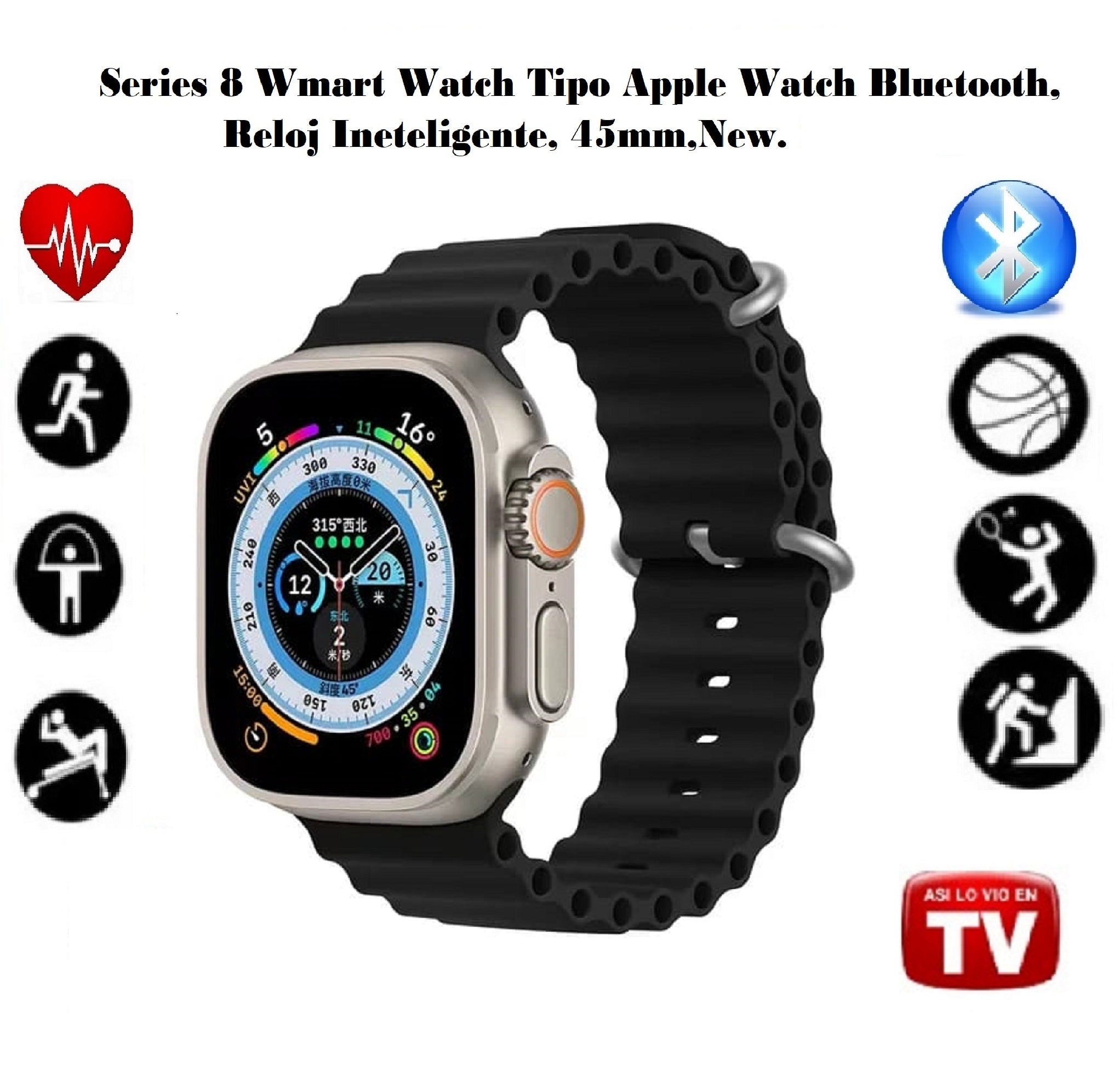 Series 8 Smart Watch Tipo Apple Watch Bluetooth, Reloj Inteligente, 45mm, New. 2024, Colors